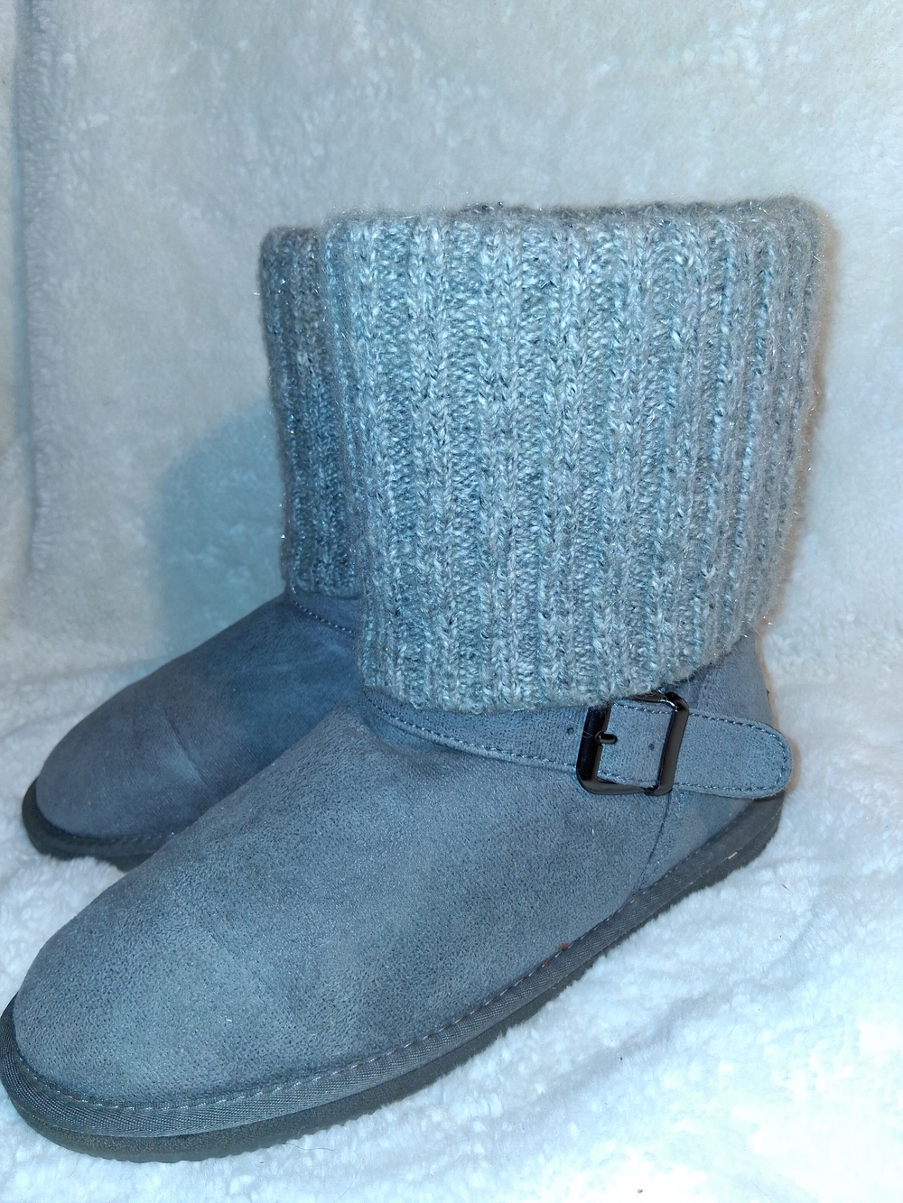 Lamo Gray Knit-Cuff Suede Ankle Boots
